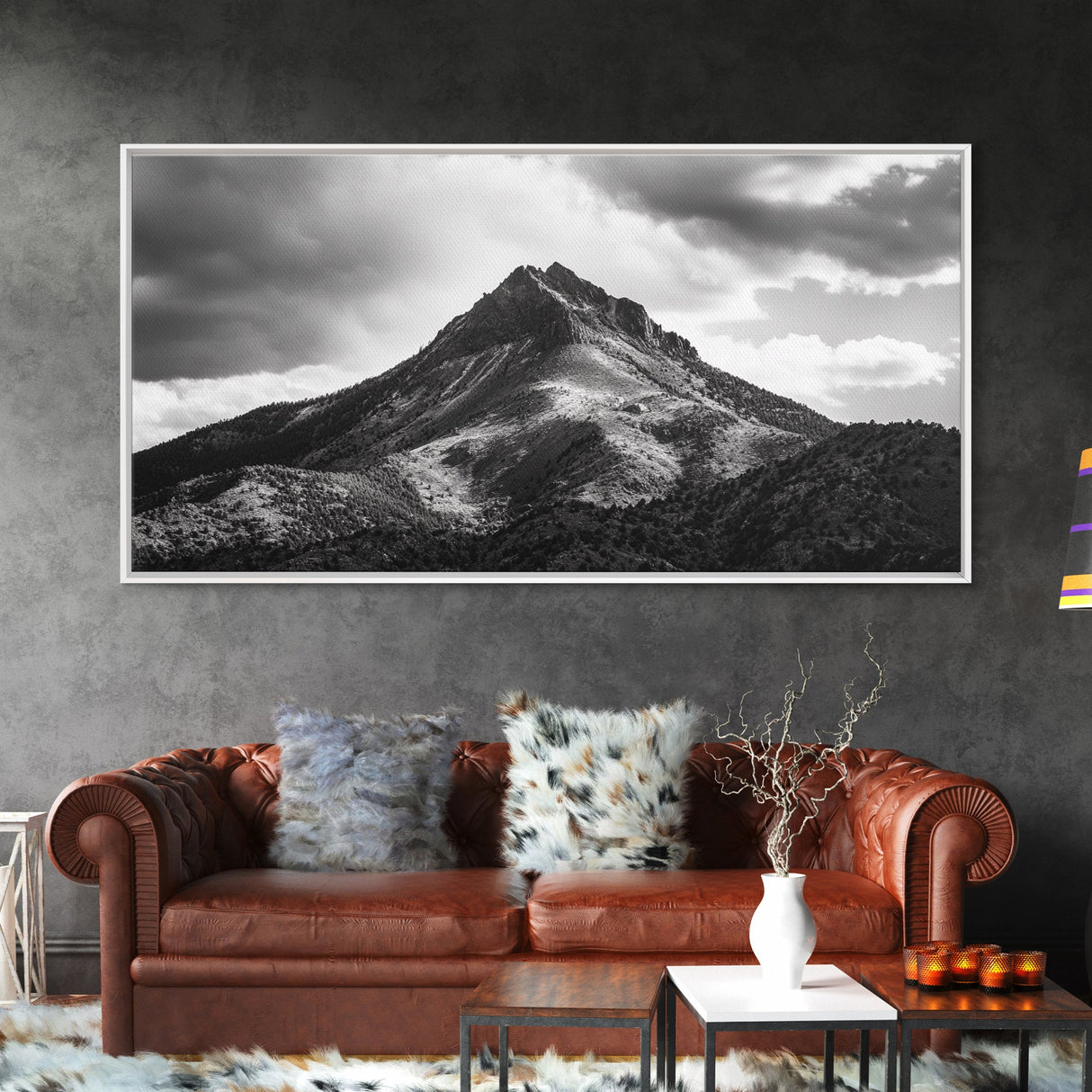 Mountain Peak, Majestic Range, Moody Skies, Canvas Print, Wilderness Wall Art, Cabin Decor, Adventure Style, Nature Inspired Room