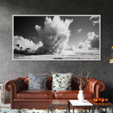 Ocean Wave Explosion, Tropical Beach Scene, Dramatic Nature Photography, Framed Canvas Print, Modern Coastal Wall Art, Bold Statement Decor