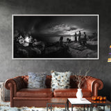 Campfire Gathering, Boho Night Vibes, Music Outdoors Scene, Framed Canvas Print, Living Room Wall Art, Folk Rustic Aesthetic