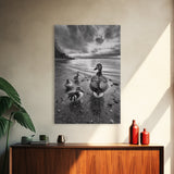 Duck Family, Lakeside Peace, Nature Walk, Canvas Print, Wholesome Wall Art, Nursery Animal Decor, Cozy Autumn Photography Style