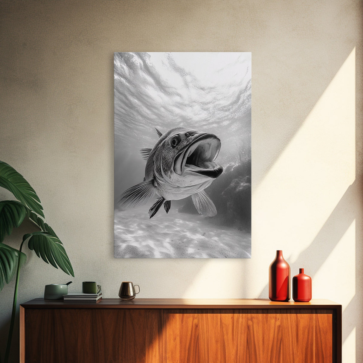 Underwater Fish, Ocean Predator, Aquatic Wildlife, Canvas Print, Bathroom Wall Art, Coastal Nautical Decor, Marine Photography