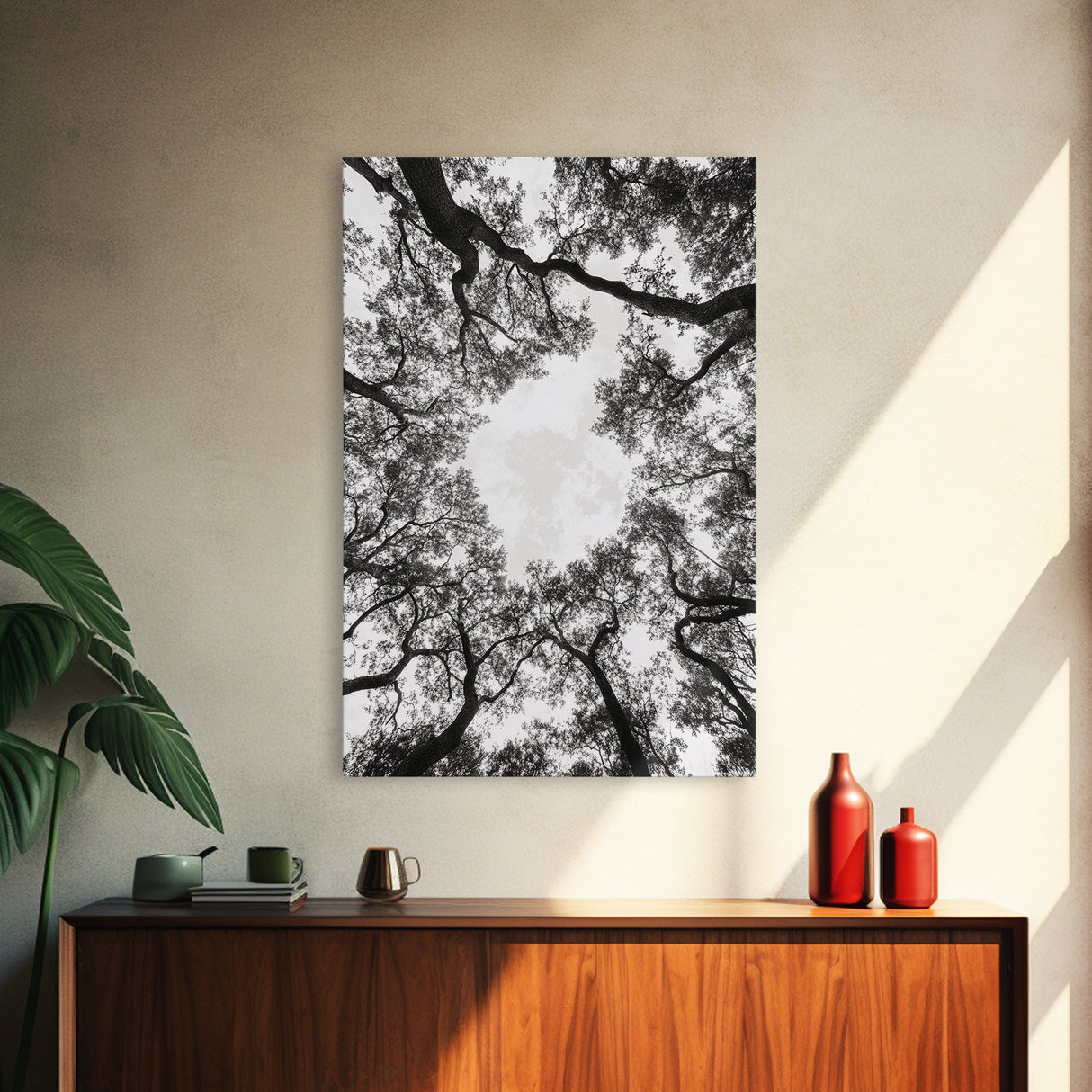 Forest Canopy View, Tree Tops Art, Nature Sky Print, Framed Canvas Print, Bedroom Wall Art, Minimalist Nature, Modern Rustic Decor