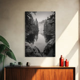 Misty Forest, River Reflection, Foggy Pines, Mountain Silence, Framed Canvas Print, Bedroom Wall Art, Tranquil Nature Photography, Zen Decor