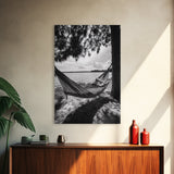 Hammock Lake View, Peaceful Retreat, Summer Breeze, Canvas Print, Boho Outdoor Art, Bedroom Relaxation Decor, Minimalist Coastal Vibe