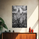 Lupine Flower Field, Bold Floral, Spring Nature Scene, Framed Canvas Print, Boho Living Room Art, Botanical Wall Decor