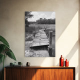 Marsh Dock, Southern Nature, Weathered Pier, Framed Canvas Print, Guest Room Wall Art, Rural Landscape, Fall Wall Art, Country Style