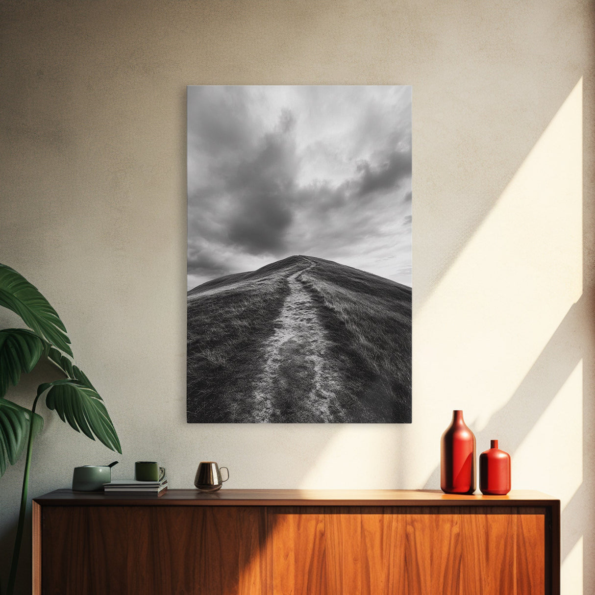 Winding Path, Hilltop View, Cloudy Horizon, Minimalist Landscape, Canvas Print, Bedroom Wall Art, Serene Decor, Fall Art Piece