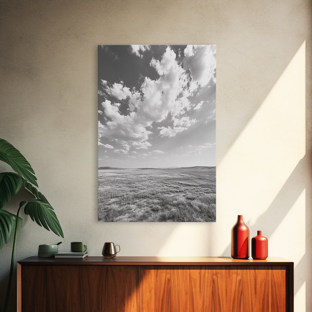 Open Sky, Serene Plains, Summer Day, Canvas Print, minimalist landscape art, farmhouse decor, bedroom wall art, neutral tones