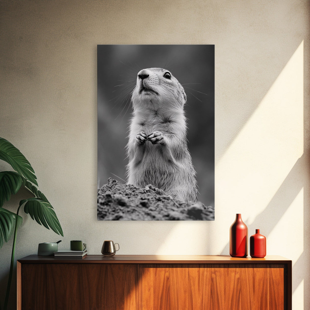 Prairie Dog, Wildlife Watch, Nature Moment, Framed Canvas Print, Whimsical Animal Wall Art, Nursery Decor, Cute Forest Creature