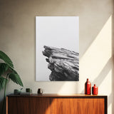 Weathered Cliffside, Coastal Rock, Modern Minimalism, Nature Decor, Framed Canvas Print, Neutral Tones, Office Wall Art, Beachy Aesthetic