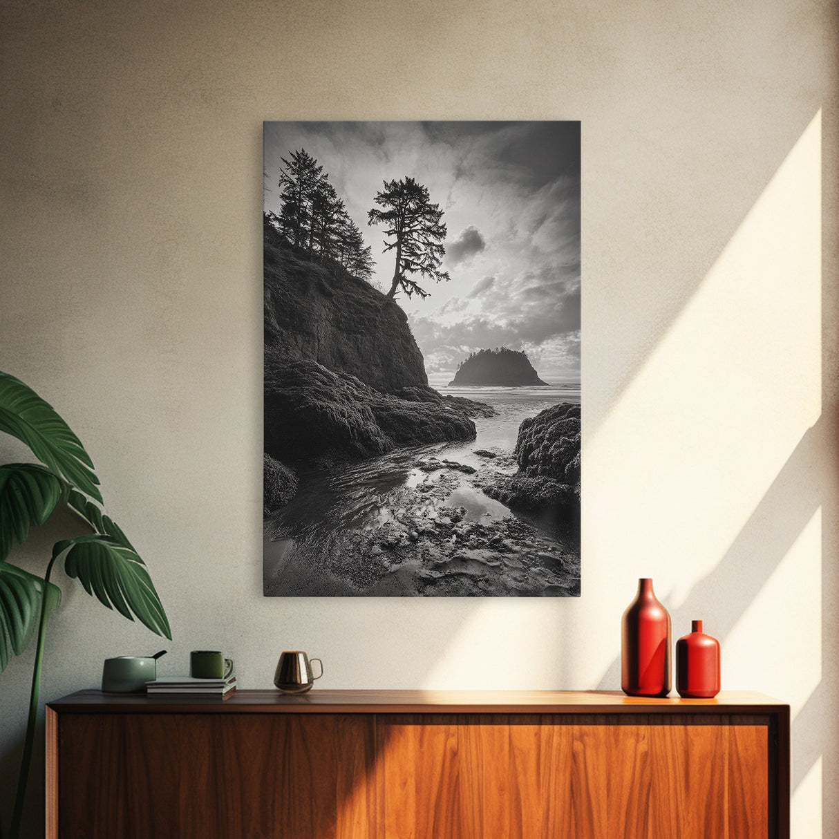 Seastack View, Dramatic Cliff, Ocean Rock Formations, Coastal Drama, Framed Canvas Print, Living Room Wall Art, Natural Scenic Decor