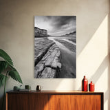 Eroded Riverbed, Desert Rock, Serene Canyon, Long Exposure, Framed Canvas Print, Earth Tones, Dining Room Decor, Nature Inspired