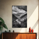 Mountain Valley, Rainbow River, Forest Panorama, Cloud Drama, Framed Canvas Print, Living Room Wall Art, Tranquil Nature, Scenic Beauty