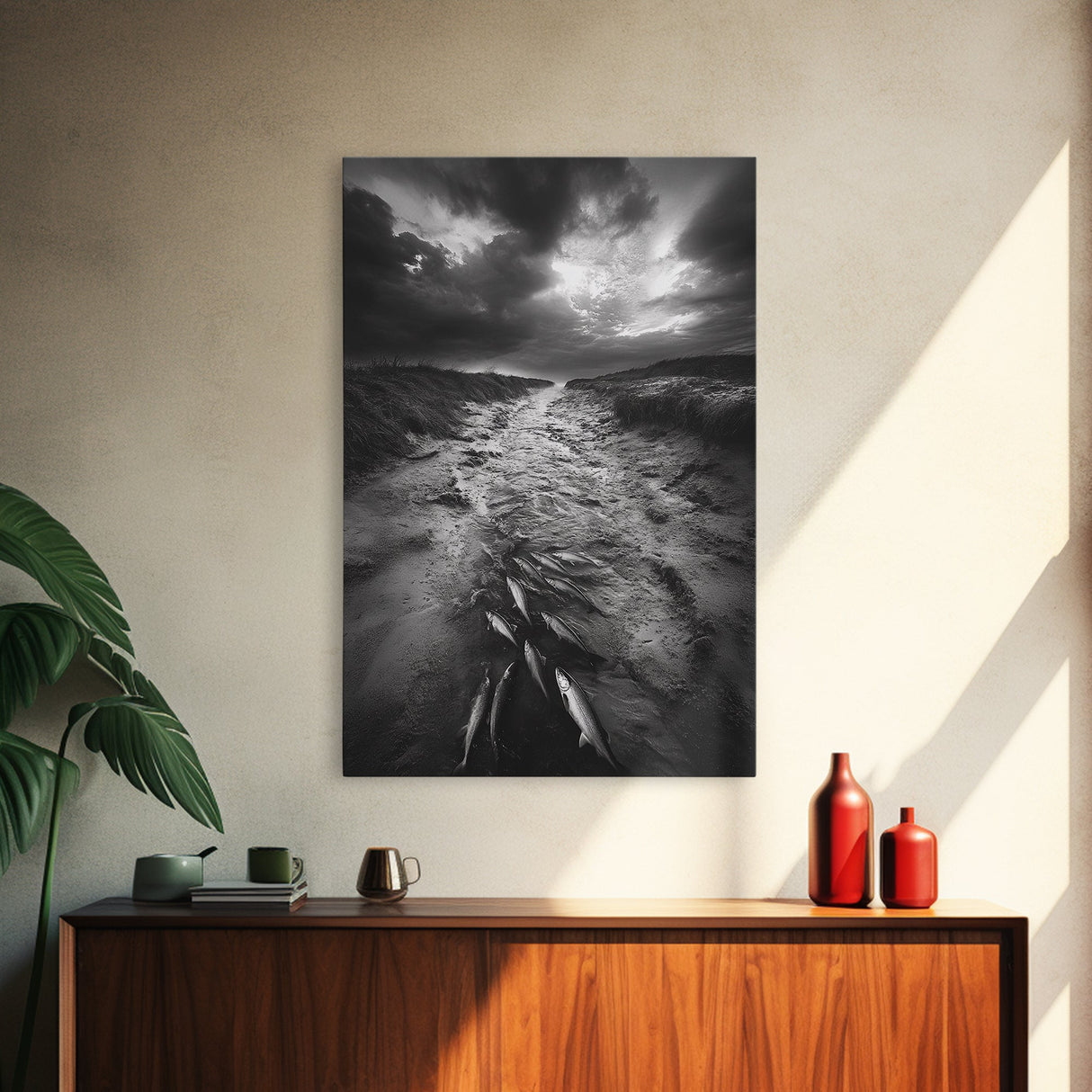 Fish Migration, Dramatic Sky, Moody Landscape, Framed Canvas Print, Dark Nature Art, Rustic Cabin Decor, Fall Wall Art, Nature Drama