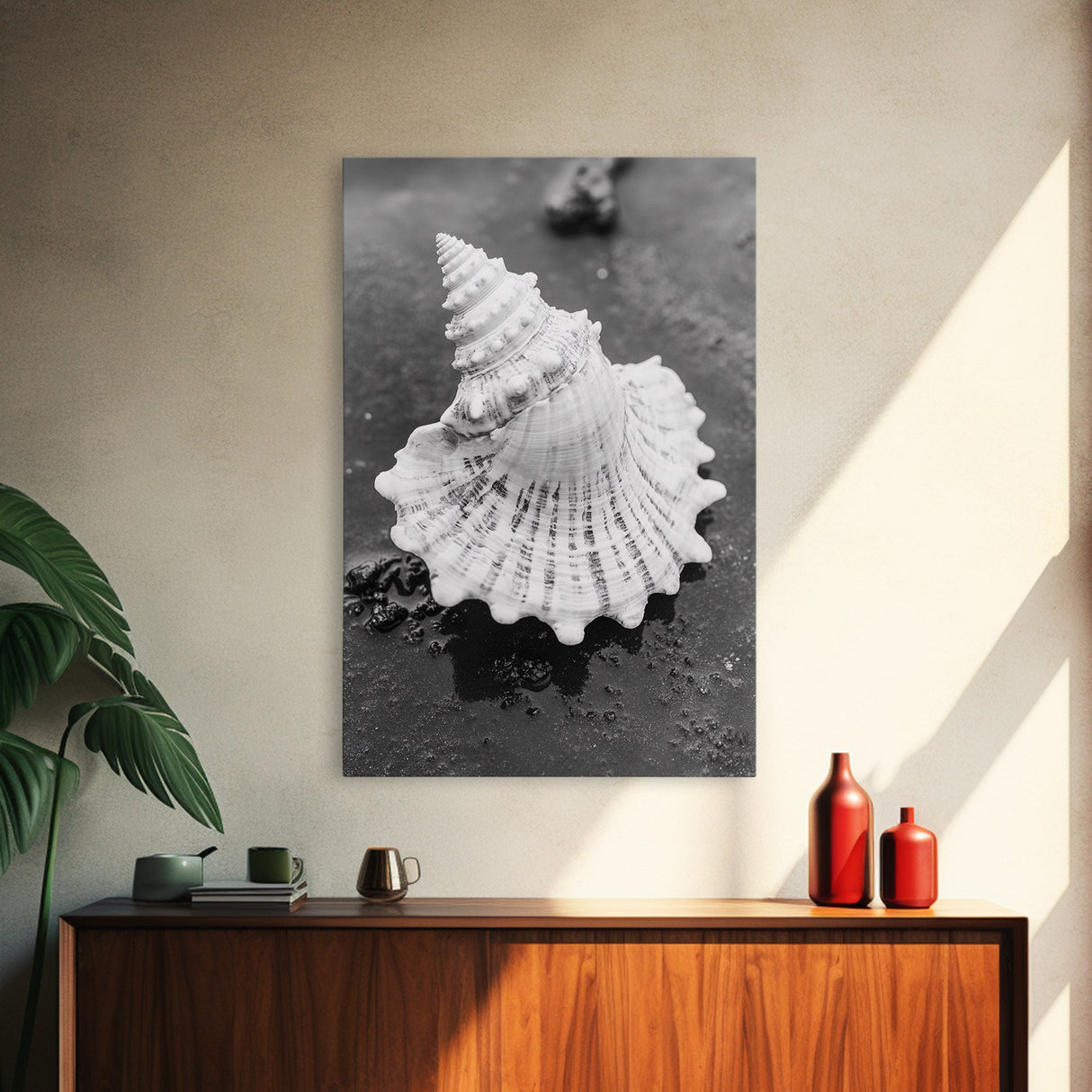 Spiral Shell, Beach Texture, Nature Closeup, Sea Whisper Framed Canvas Print, minimalist beach wall art, boho coastal kitchen decor