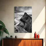 Mountain Peak, Coastal Horizon, Nature Majesty, Serene Edge Framed Canvas Print, modern landscape art, minimalist bedroom decor
