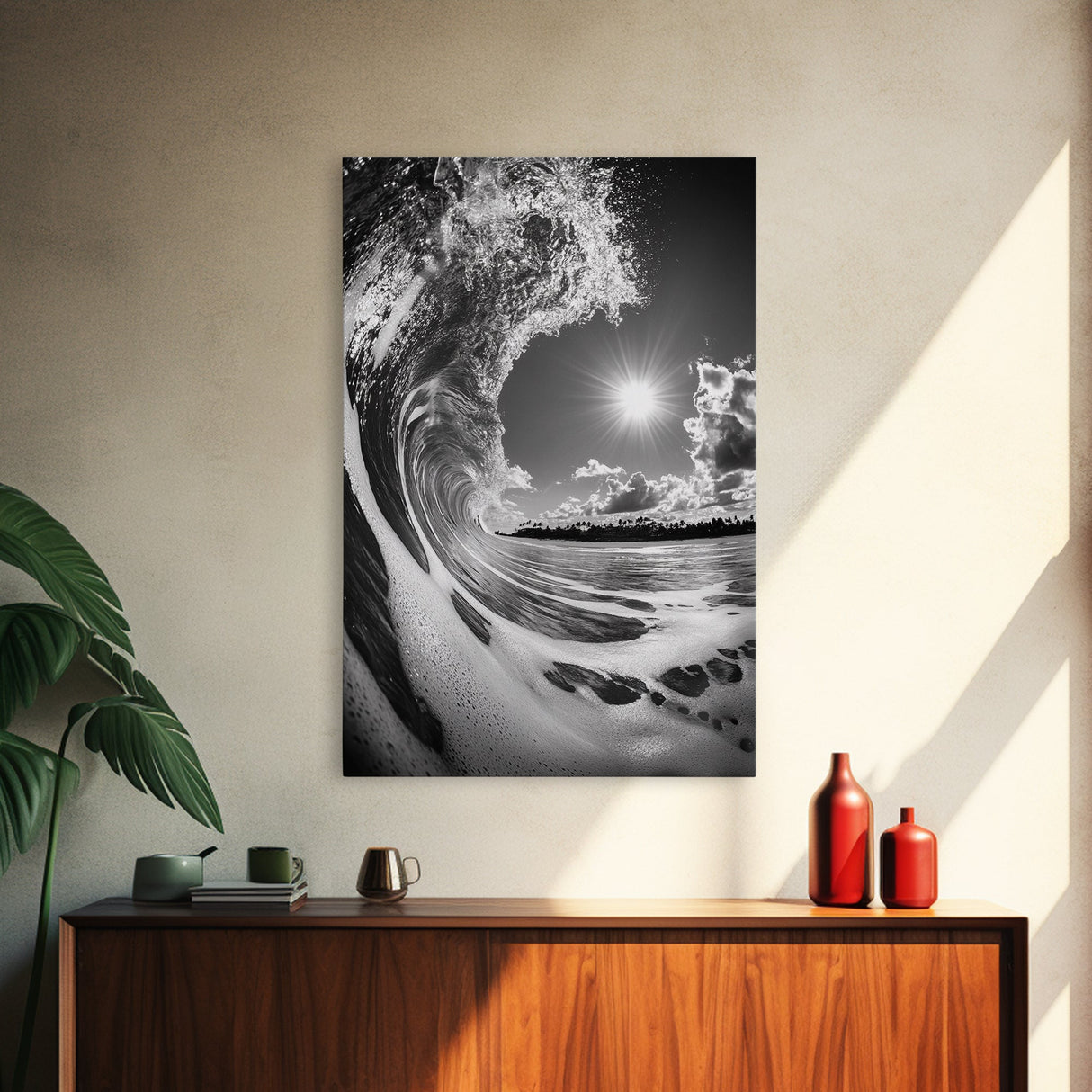 Wave Photography, Surfer Dream, Sea Curl Motion, Framed Canvas Print, Coastal Wall Art, Beach House Decor, Monochrome Ocean Style
