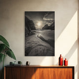 Secluded Beach, Sunset Glow, Reflected Light, Framed Canvas Print, Tranquil Ocean Wall Art, Modern Bedroom Decor, Zen Vibes