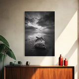 Coastal Mood, Seaside Stillness, Monochrome Art, Canvas Print, Beach Bedroom Wall Art, Moody Ocean Decor, Minimalist Nature
