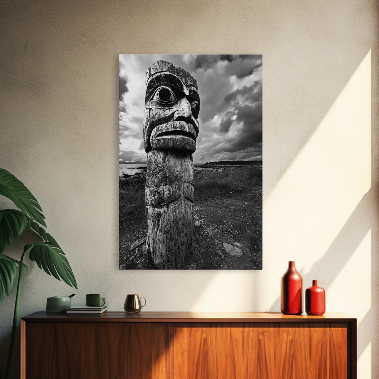 Tribal Totem, Ancient Spirit, Cultural Power, Canvas Print, Rustic Wall Art, Boho Living Room Decor, Ethnic History Accent