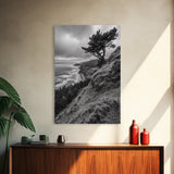 Lone Tree, Ocean Bluff, Windy Coastline, Canvas Print, Coastal Landscape Wall Art, Moody Nature Decor, Minimalist Vibe, Coastal Wall Art