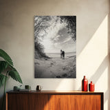Horse on Shore, Ocean Path Scene, Wild Beauty, Serene Escape, Framed Canvas Print, Boho Wall Art, Bedroom or Entryway Decor