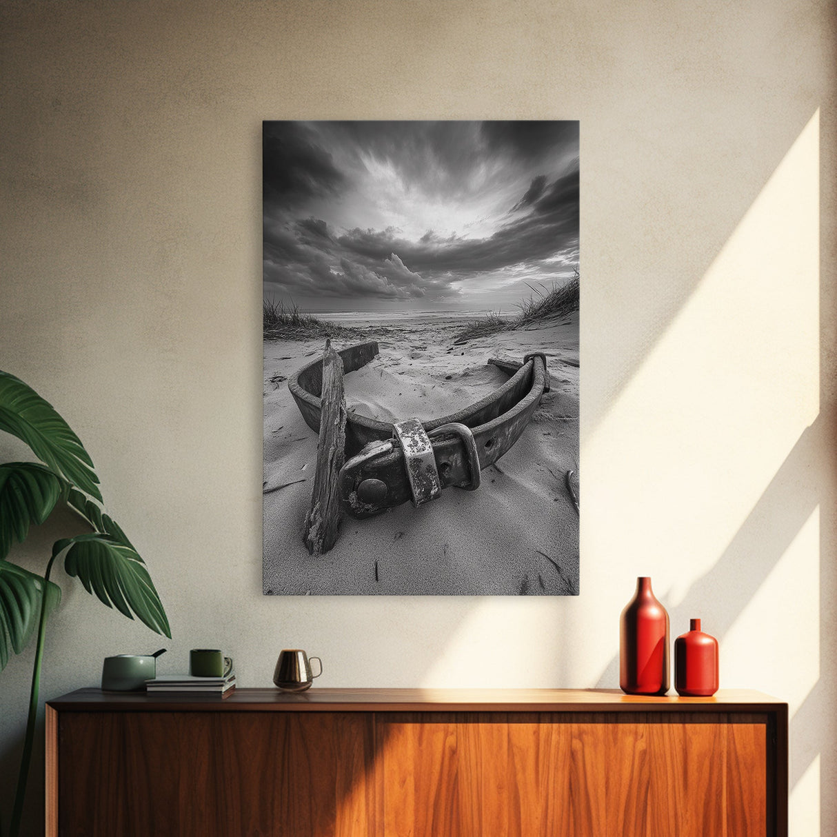 Coastal Relic, Rustic Sand Dunes, Weathered Wood, Canvas Print, Beach House Wall Art, Moody Ocean Decor, Fall Home Styling