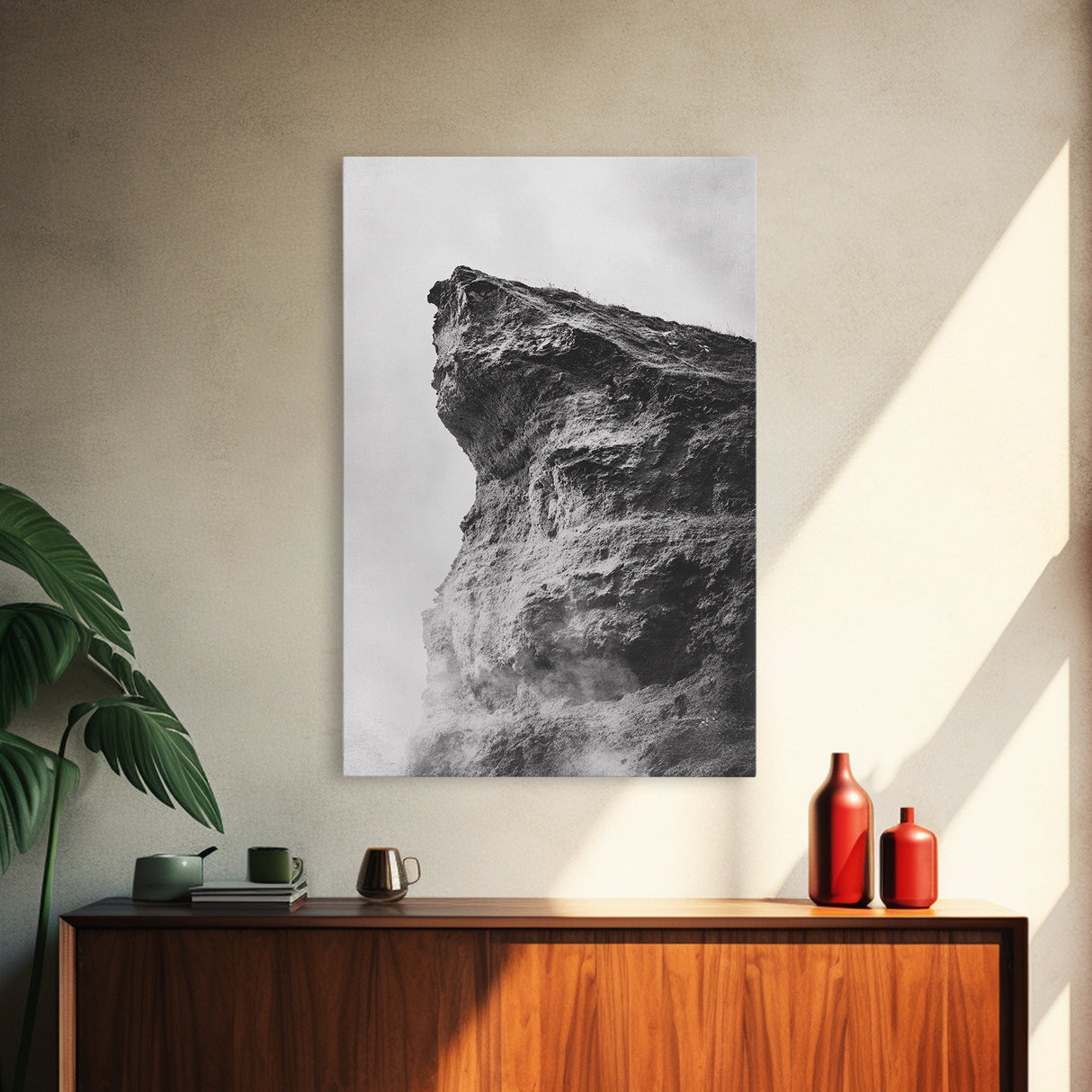 Stone Cliff Form, Abstract Rock Shape, Moody Earth Scene, Nature Texture, Framed Canvas Print, Office Wall Art, Minimalist Mountain Decor