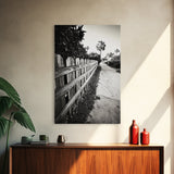 Palm Fence, California Pathway, Suburban Tranquility, Canvas Print, Outdoor Wall Art, Neutral Tones, Modern Minimalist Home Vibe