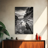 River Canyon, Dramatic Sky, Nature Pathway, Canvas Print, Adventure Wall Art, Cabin Decor, Black White Landscape Photography
