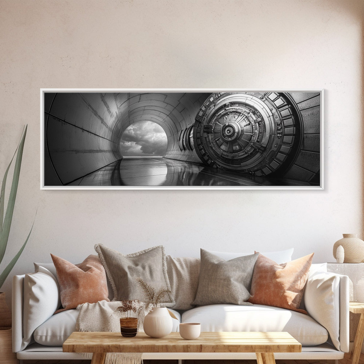 Vault Door, Sci-Fi Tunnel, Futuristic Entrance, Secure Chamber, Framed Canvas Print, Office Decor, Industrial Wall Art, Modern Cyberpunk Style