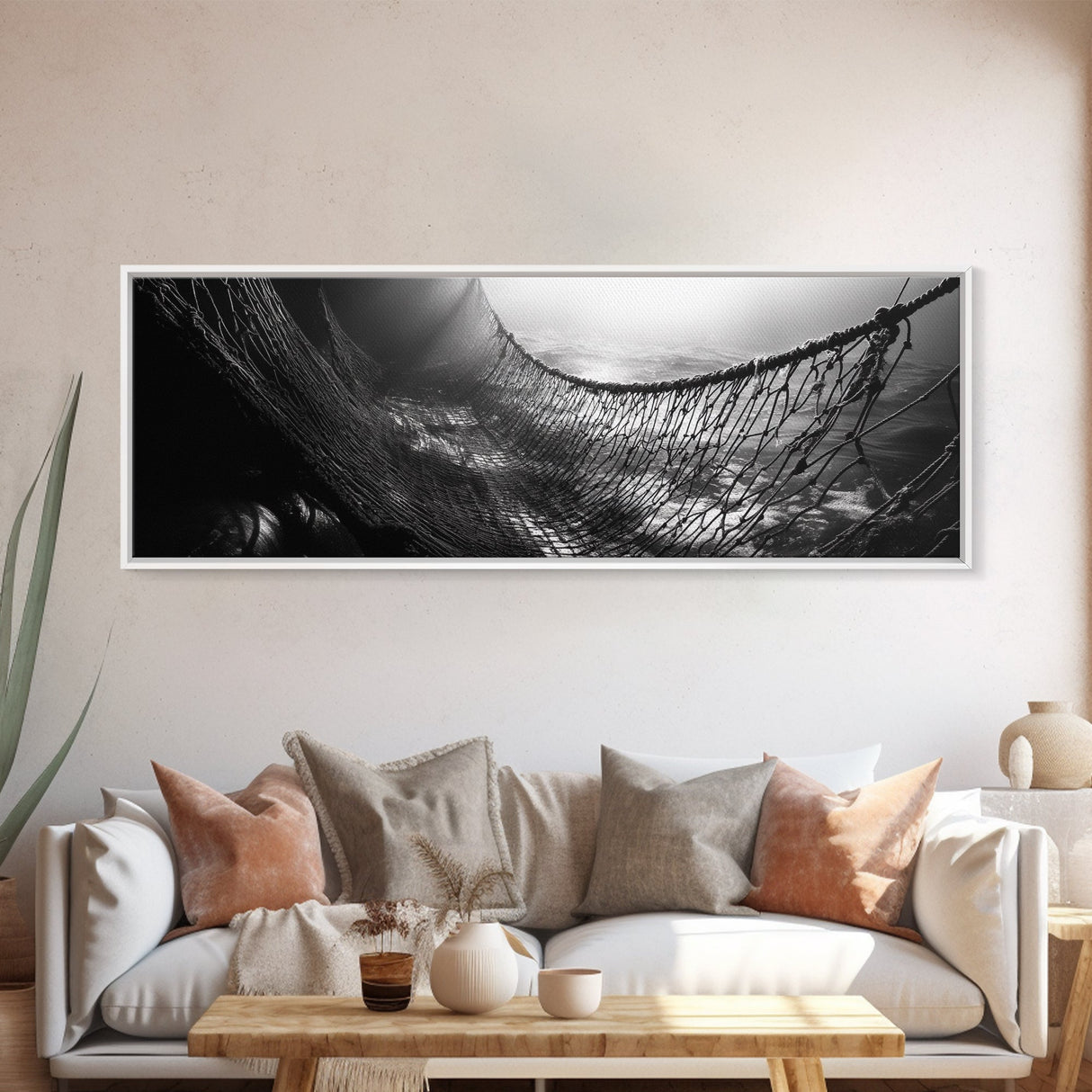 Deep Sea Net, Ocean Mood, Fisherman Style, Framed Canvas Print, Nautical Wall Art, Maritime Decor, Coastal Office Wall Art, Dark Ocean Print