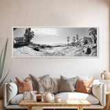 Desert Coast, Palm Ruins, Forgotten Beach, Framed Canvas Print, Surreal Photography, Boho Living Room Art, Coastal Wall Decor