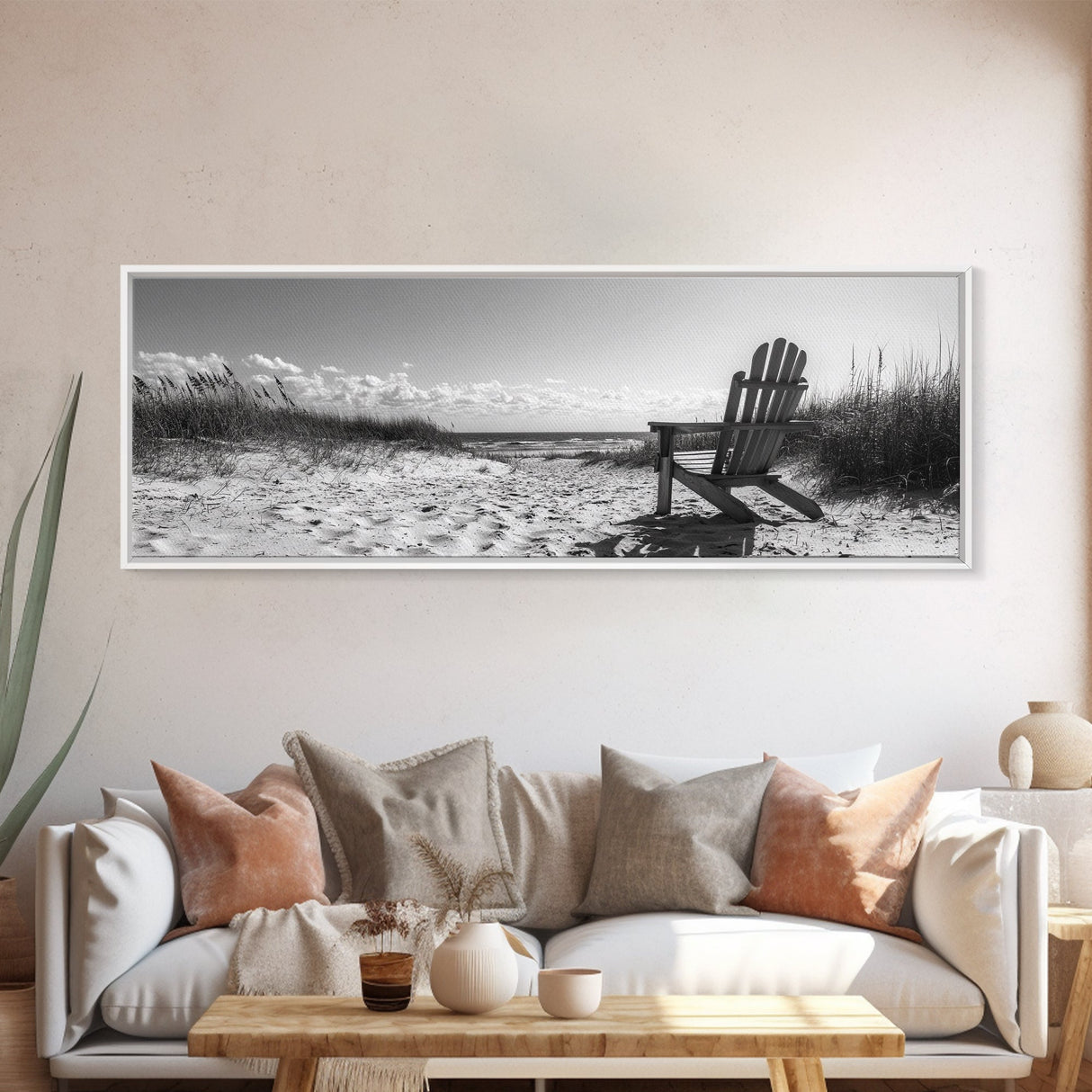 Sand Dunes, Beach Chair, Sea Grasses, Ocean Path, Framed Canvas Print, Coastal Wall Art, Relaxation Theme, Minimalist Beach House Decor