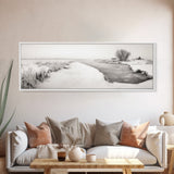 Winter River, Frosty Fields, Minimalist Landscape, Canvas Print, Modern neutral art, Rustic home decor, Entryway wall art, Scandinavian vibe