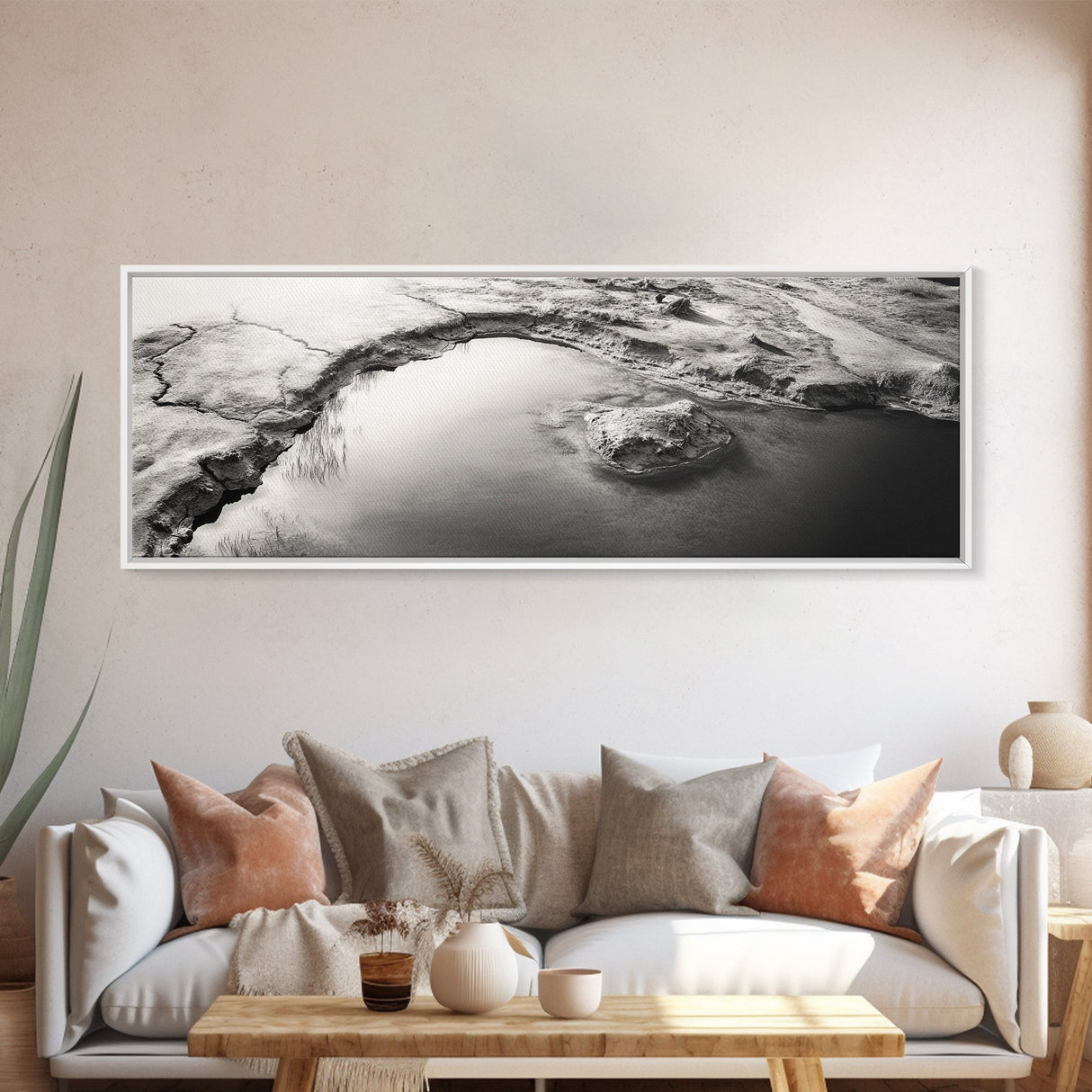 Minimalist Pond, Earth Texture, Fine Art Landscape, Framed Canvas Print, Neutral Wall Decor, Bathroom Wall Art, Modern Earthy Tones