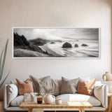 Pacific Coast, Misty Cliffs, Ocean Rocks, Moody Beach Scene, Canvas Print, Modern Nature Decor, Living Room Wall Art, Coastal Landscape