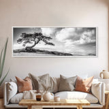 Windswept Tree, Coastal Nature, Ocean Cliff View, Framed Canvas Print, Zen Wall Art, Minimalist Decor, Calm Living Room Accent