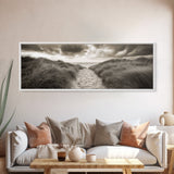 Sandy Dune Path, Grassy Trail, Seaside Journey, Beach Nature Scene, Framed Canvas Print, Minimalist Wall Art, Autumn Coastal Decor
