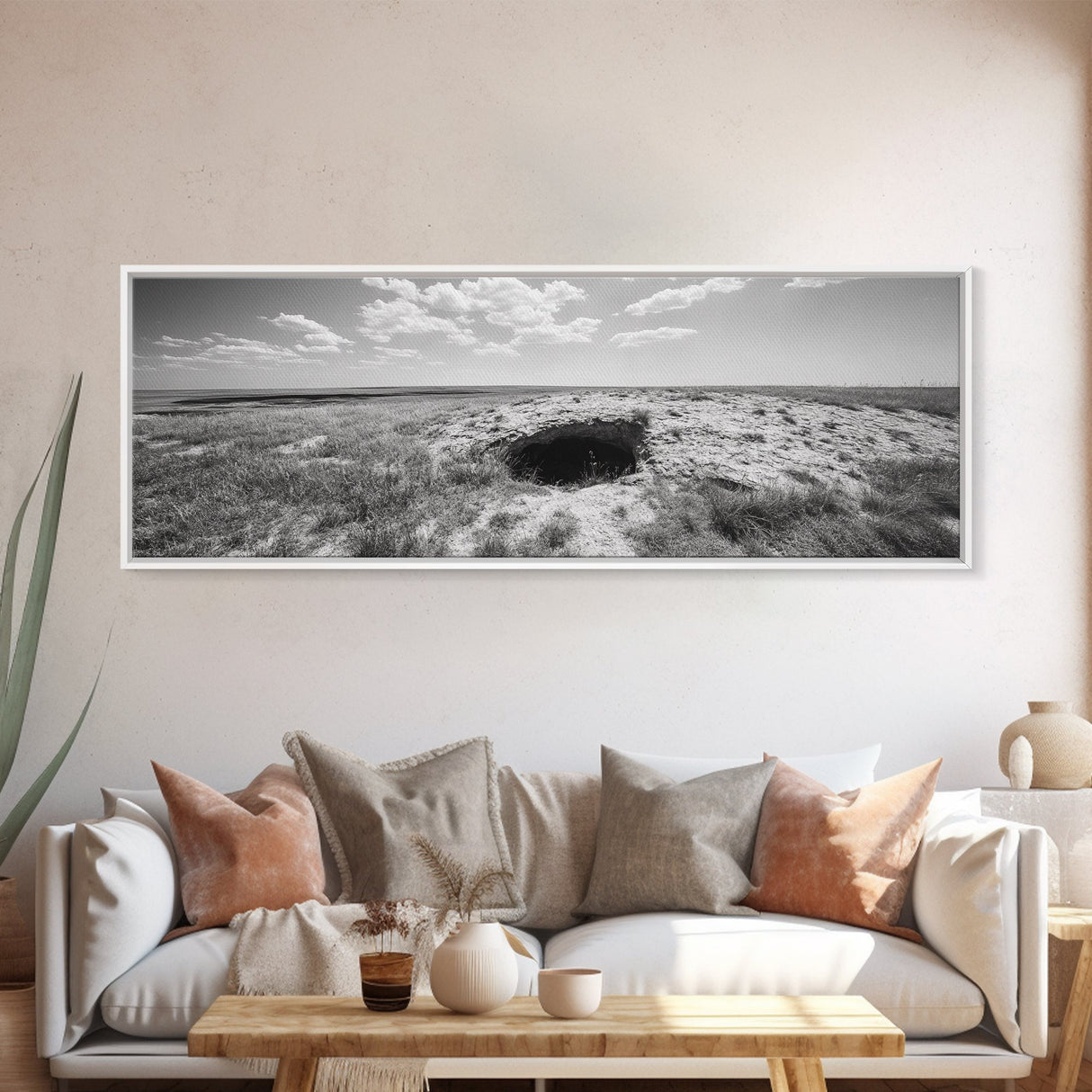Prairie Cave, Windy Plains, Nature Escape, Canvas Print, Rustic Wall Art, Earthy Decor, Bedroom Accent, Black and White Landscape