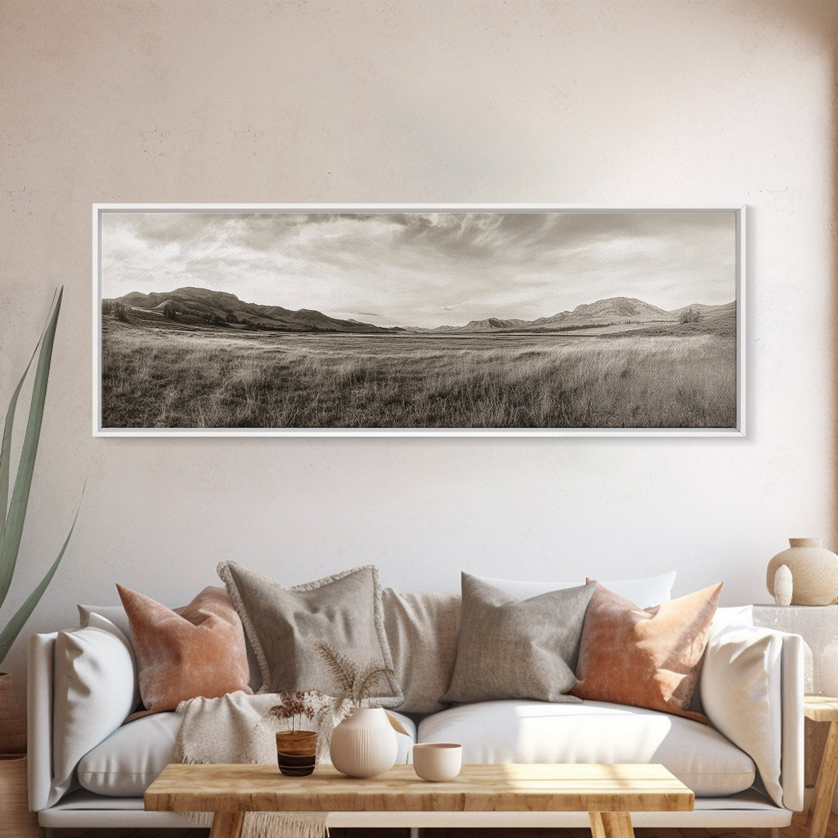 Golden Prairie, Mountain Horizon, Rustic Calm, Canvas Print, Fall Wall Art, Country Living Room Decor, Neutral Tones Photography