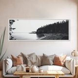 Forest Cliffs, Quiet Bay, Monochrome Coast, Canvas Print, Nature Photography, Modern Rustic Wall Art, Entryway or Office Decor