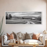 Mountain Valley, Country Road, Rural Home, Framed Canvas Print, Farmhouse Wall Art, Living Room Decor, Autumn Country Landscape