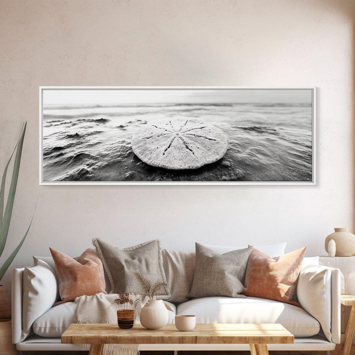 Sand Dollar, Ocean Shore, Calm Waters, Canvas Print, Coastal Wall Art, Minimalist Bathroom Decor, Seashell Beach Photography