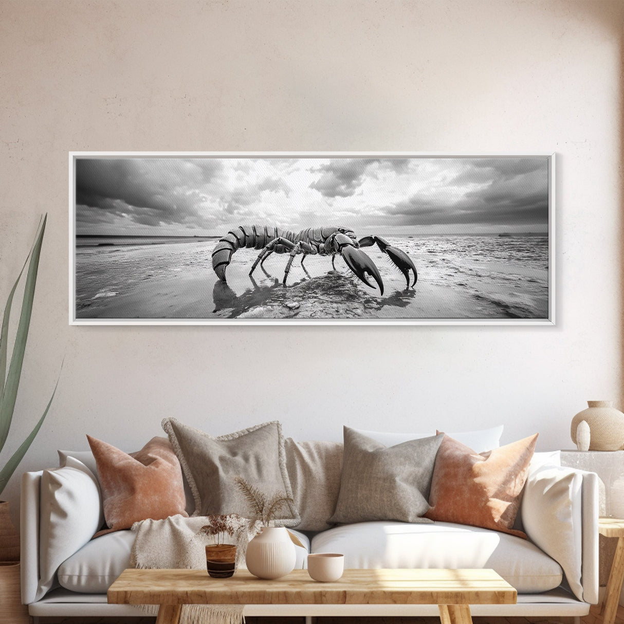 Giant Scorpion Beach, Surreal Creature, Dark Fantasy, Ocean Monster, Framed Canvas Print, Halloween Wall Art, Teen Room Decor, Bedroom Art