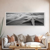 Starfish Closeup, Ocean Wave Motion, Coastal Macro Scene, Framed Canvas Print, minimalist beach decor, bathroom wall art, nautical vibe