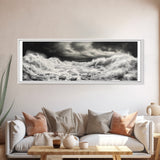 Storm Waves, Moody Sea, Ocean Power, Canvas Print, dramatic bathroom wall art, black and white seascape, coastal energy room decor