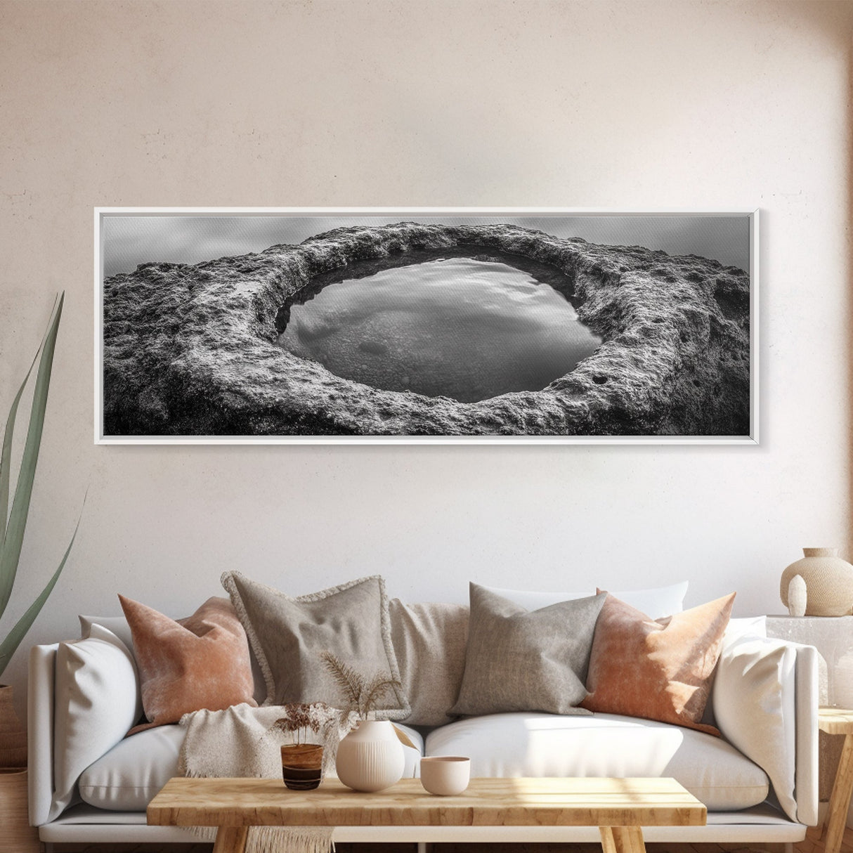 Tidal Pool Rock, Ocean Reflection, Earth Texture, Canvas Print, Zen Bathroom Wall Art, Natural Element Decor, Minimalist Photography