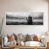 Coastal Teapot Still, Nautical Decor, Ocean Photography, Minimalist Kitchen Art, Canvas Print, Monochrome Style, Beach House Art