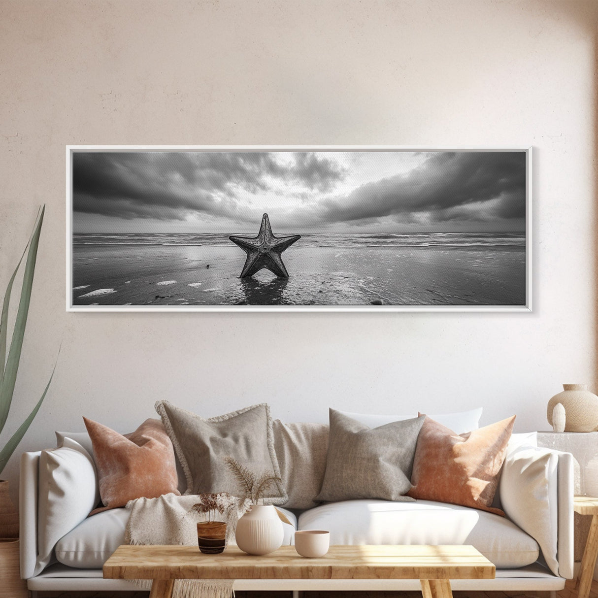 Metal Star Shore, Moody Beach Art, Rustic Coastal Decor, Autumn Vibes, Canvas Print, Farmhouse Living Room Wall Art